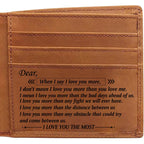 Aarenza engraved genuine leather wallet in a bag, showcasing the detailed craftsmanship and sleek design of the premium leather wallet.
