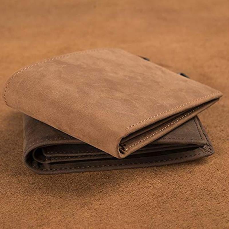 Aarenza engraved genuine leather wallet, stylish men's bag with detailed engraving, in rich brown leather on a plain background.