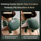 Arenzza Handiva™ real hands neck and shoulder massager in use, demonstrating the device's realistic hand movements on a person's shoulder.