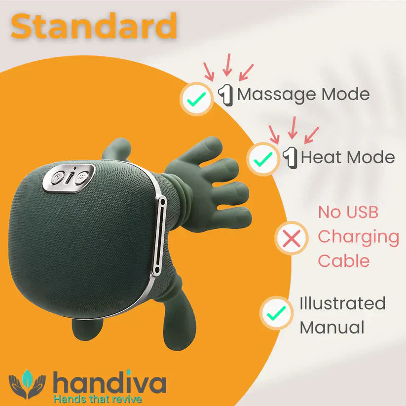 Arenzza Handiva™ real hands neck and shoulder massager with cushioned pads and adjustable straps for relaxing massage.