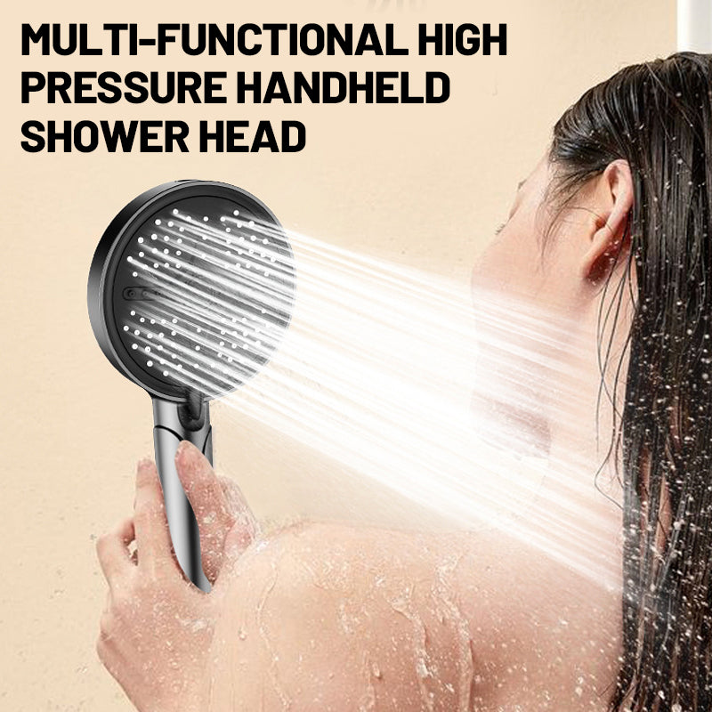 Aarenza multi-functional high pressure handheld shower head in chrome finish, designed for bathroom use.