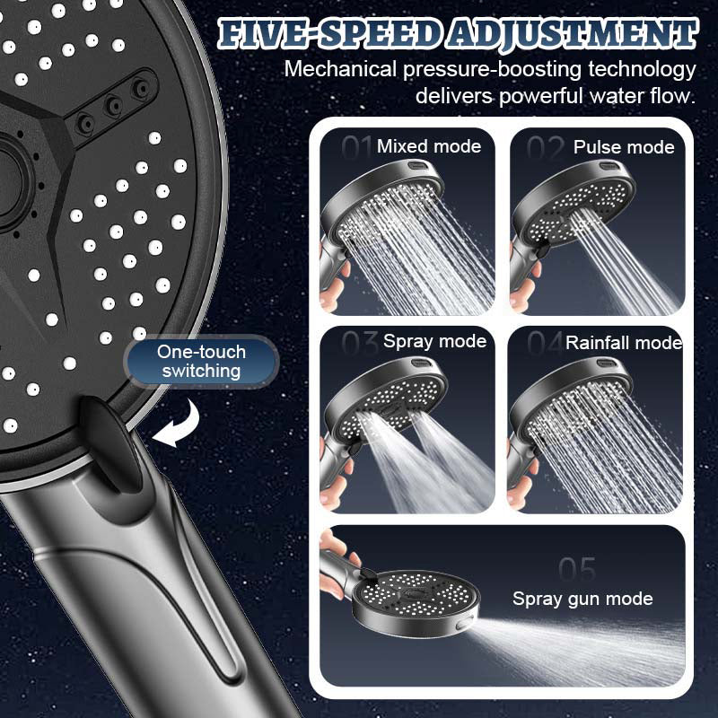 Arenzza multi-functional high pressure handheld shower head for bathroom, with multiple spray settings and sleek design.