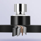 Arenzza 360° adjustable square showerhead mounted on a bathroom wall with water spray, modern design, chrome finish.