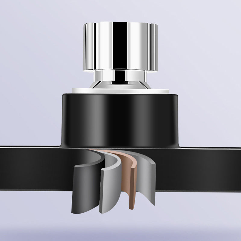 Arenzza 360° adjustable square showerhead mounted on a bathroom wall with water spray, modern design, chrome finish.