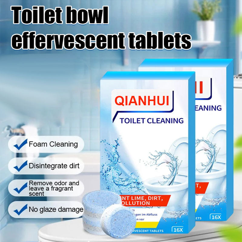 Arenzza Lemon Scent Toilet Bowl Cleaner Tablets in a bathroom setting, showing the packaging and tablets for toilet cleaning.