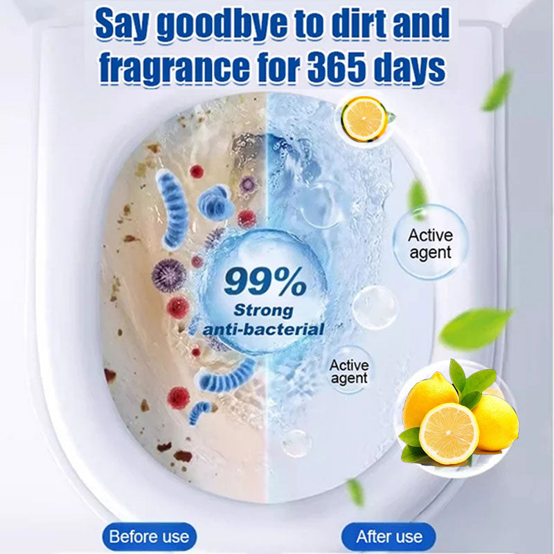 Arenzza lemon scent toilet bowl cleaner tablets, bathroom cleaning product designed to freshen and clean toilets naturally.