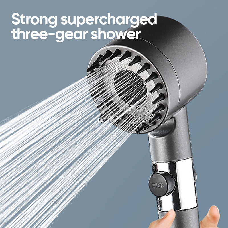 Arenzza multi-functional high-pressure shower head for bathroom use, showcasing its sleek design and multiple spray settings.