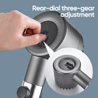 Arenzza multi-functional high-pressure showerhead attached to a bathroom shower system, designed for a powerful, versatile shower experience.