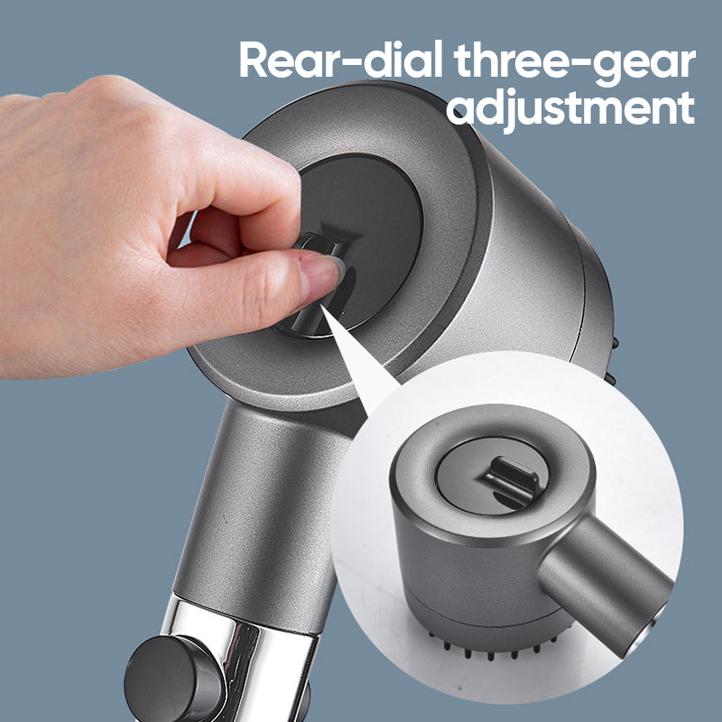 Arenzza multi-functional high-pressure showerhead attached to a bathroom shower system, designed for a powerful, versatile shower experience.