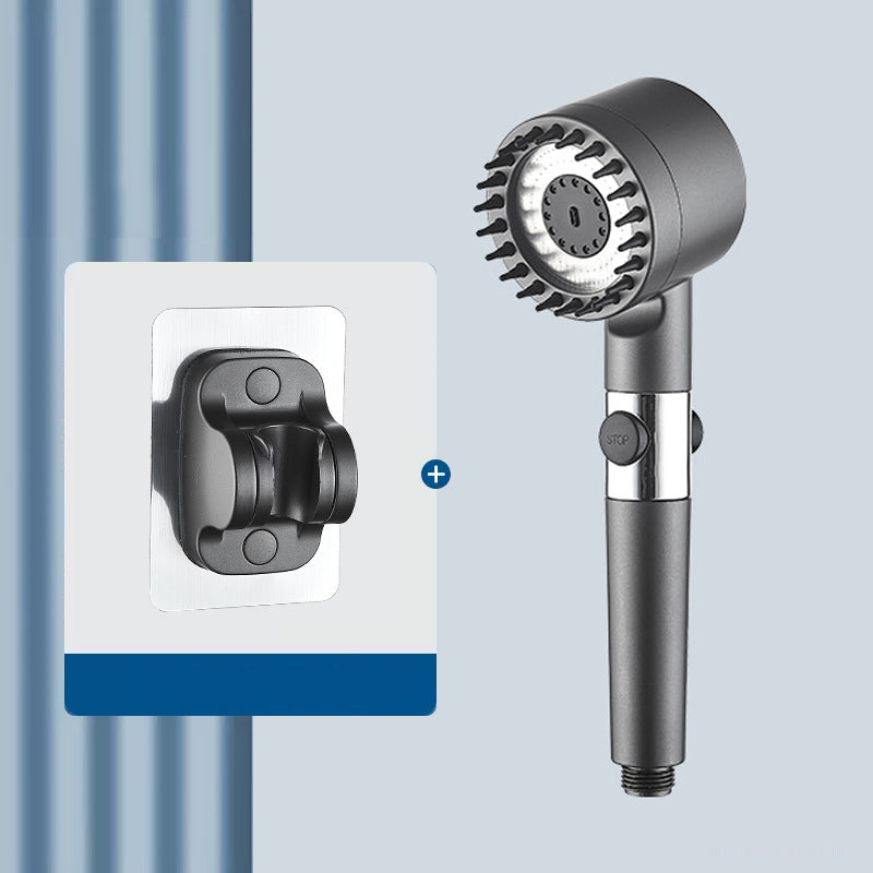 Aarenza high pressure multi-functional shower head in a modern bathroom setting, showcasing its sleek design and multiple spray options.