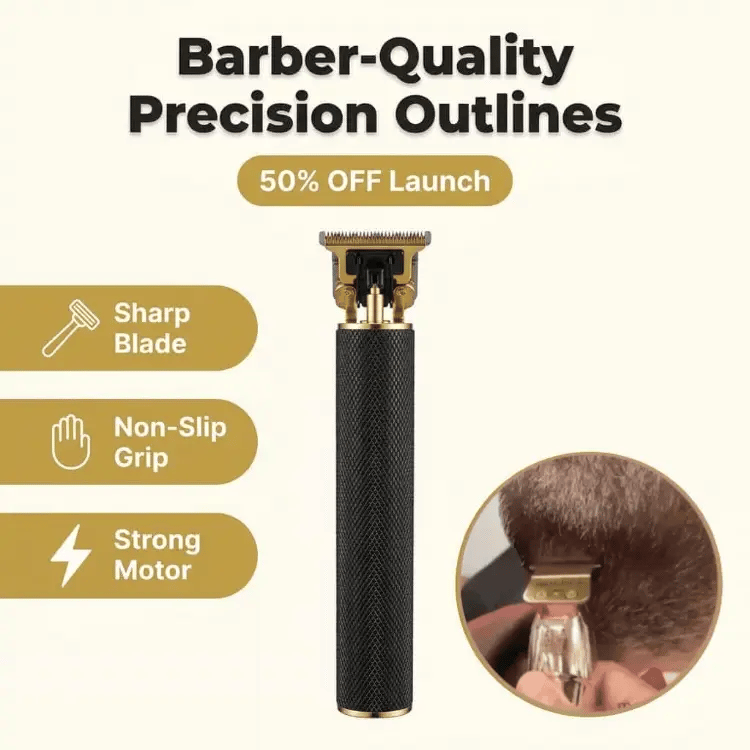 Arenzza cordless beard trimmer with sharp blades for precise grooming, displayed on a neutral background.