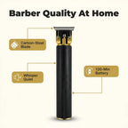 Arenzza cordless beard trimmer with sharp blades, showing the trimmer's sleek design and adjustable length settings.
