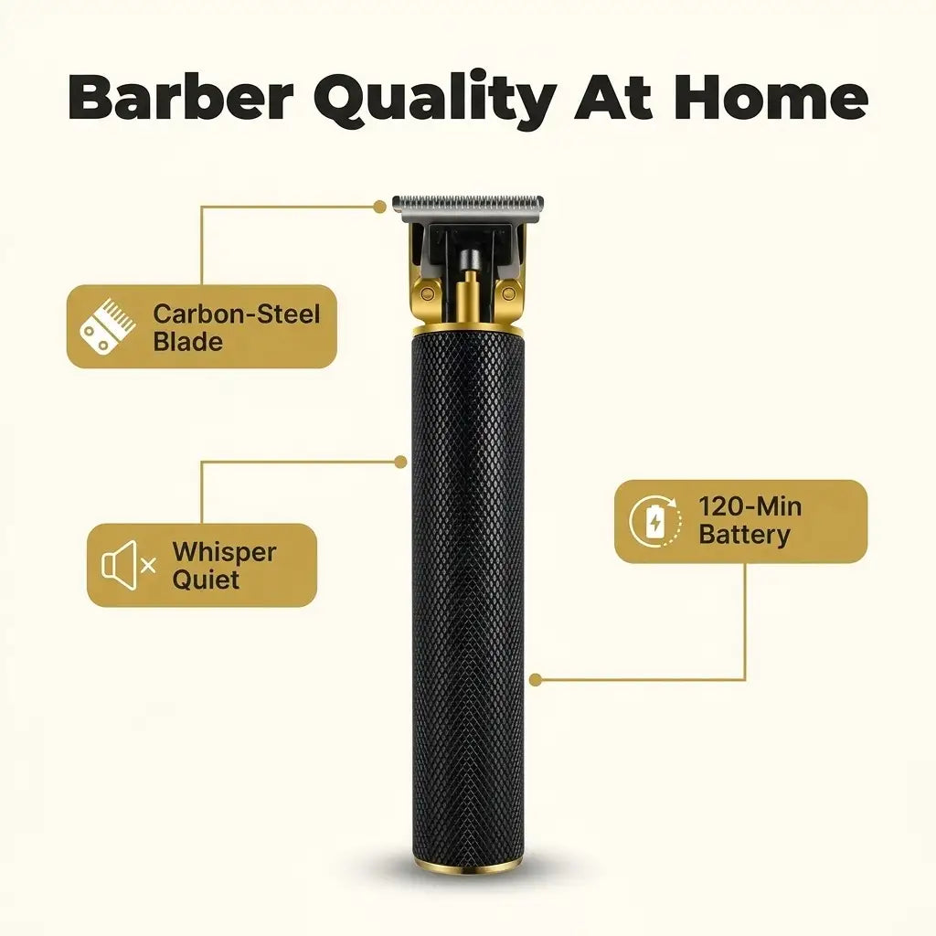 Arenzza cordless beard trimmer with sharp blades, showing the trimmer's sleek design and adjustable length settings.