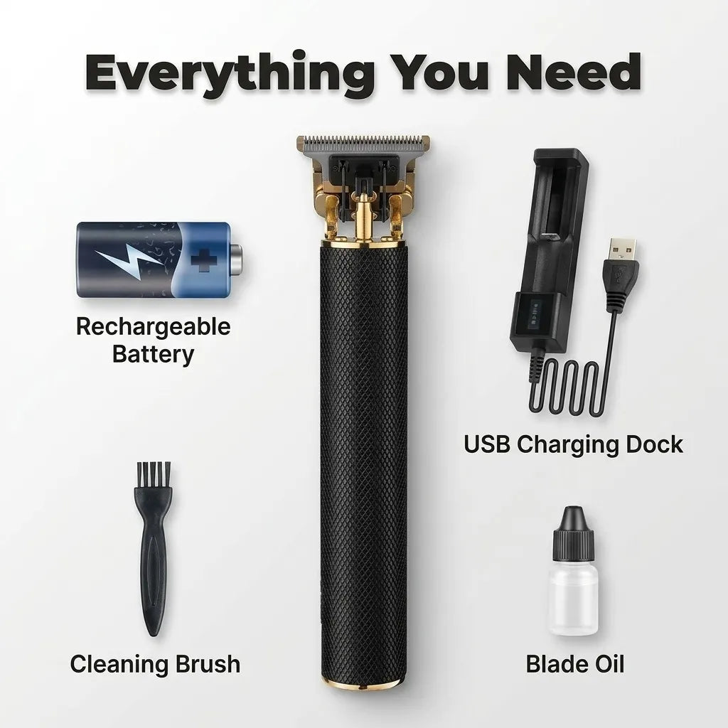 Arenzza cordless beard trimmer with sharp blades, shown in use for easy facial hair styling, featuring a sleek black design.