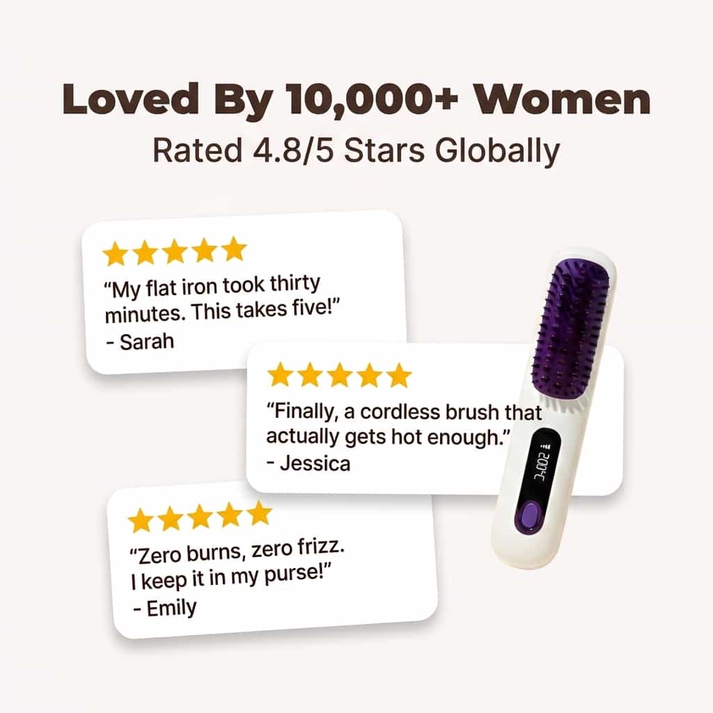 A cordless FrizzGuard™ Styler from Arenzza with a sleek design, showcasing its compact, frizz-free styling features.