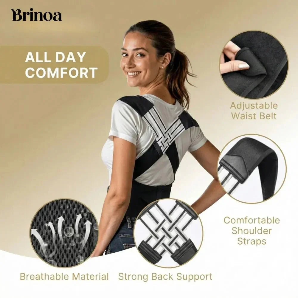 Aarenzza Cerviless Pro™ posture correction device designed to improve posture and relieve back pain, shown in use.