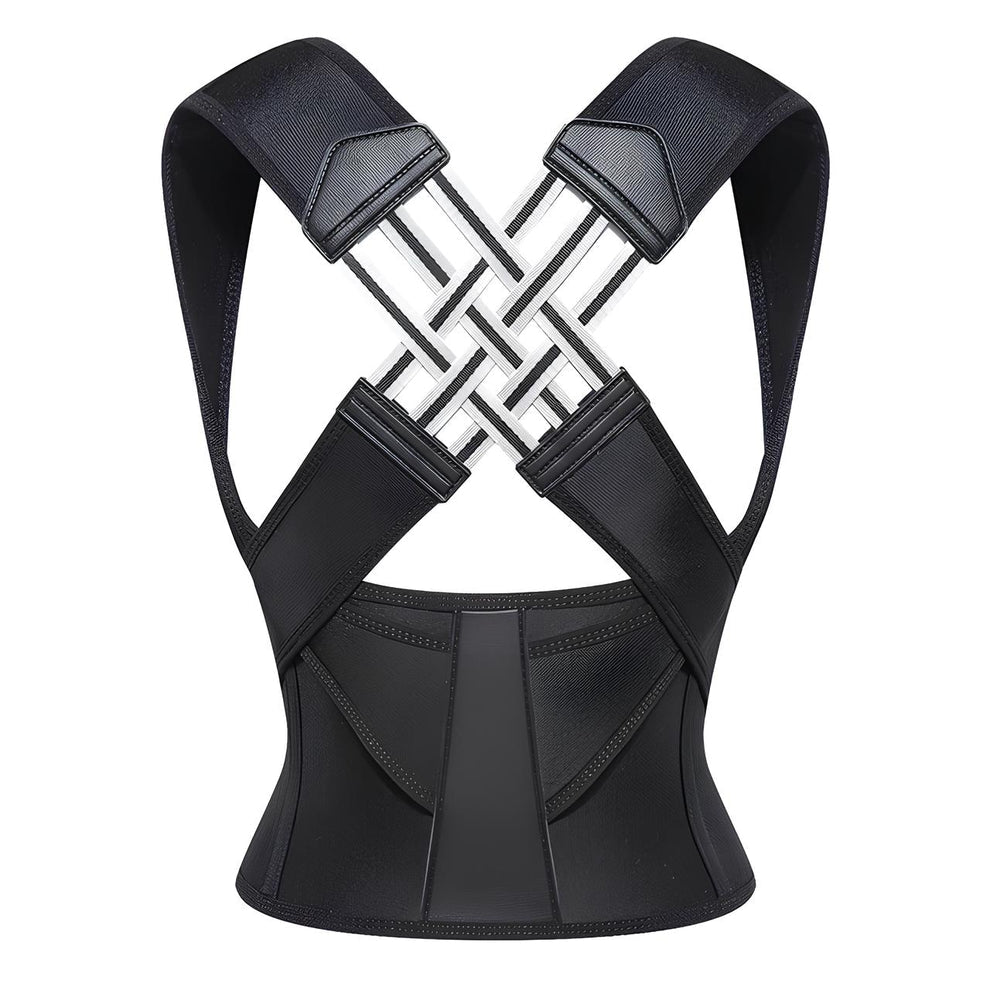 Aarenza Cerviless Pro™ posture corrector supporting back relief, shown on a model’s upper back and shoulders for proper alignment.