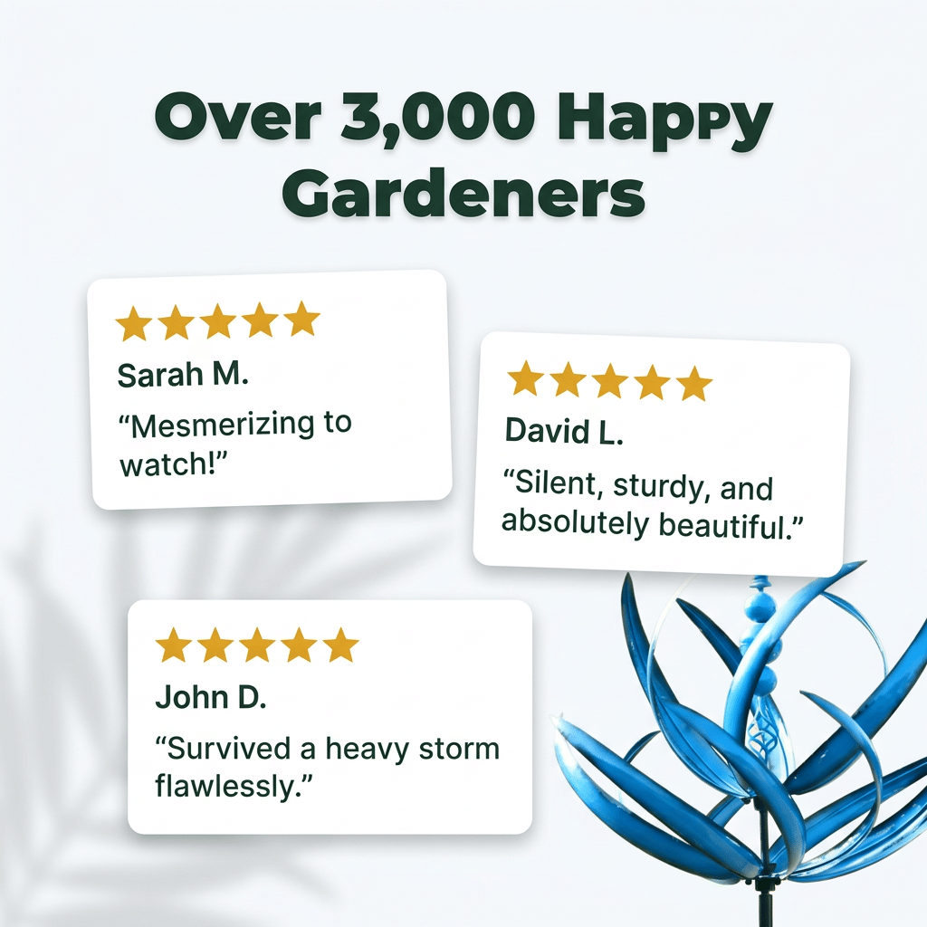 Aarenza decorative garden wind spinner with colorful spinning blades, designed for stability and safety in outdoor garden spaces.