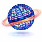 A glowing flying ball toy from Arenzza emitting colorful lights, floating in mid-air against a dark background.
