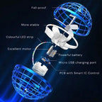 Aarenza glowing flying ball with LED lights, hovering in mid-air, showcasing its vibrant illumination and spherical shape.