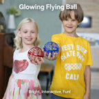 Aarenza glowing flying ball toy with vibrant lights, floating in the air and designed for outdoor play and entertainment.