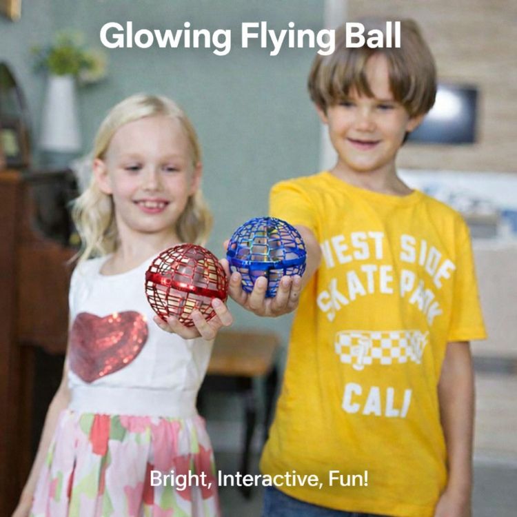 Aarenza glowing flying ball toy with vibrant lights, floating in the air and designed for outdoor play and entertainment.