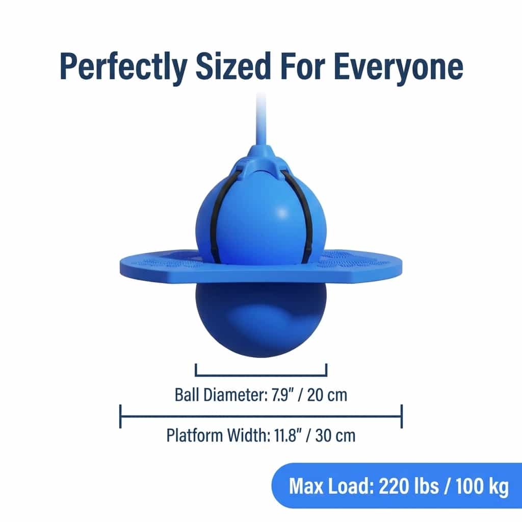Diagram of the 7-dimension size options for the Arenzza SmartBalance™ kids' balance and coordination trainer.