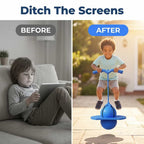 A before-and-after split image showing Arenzza SmartBalance fun balance and coordination trainer for active kids.