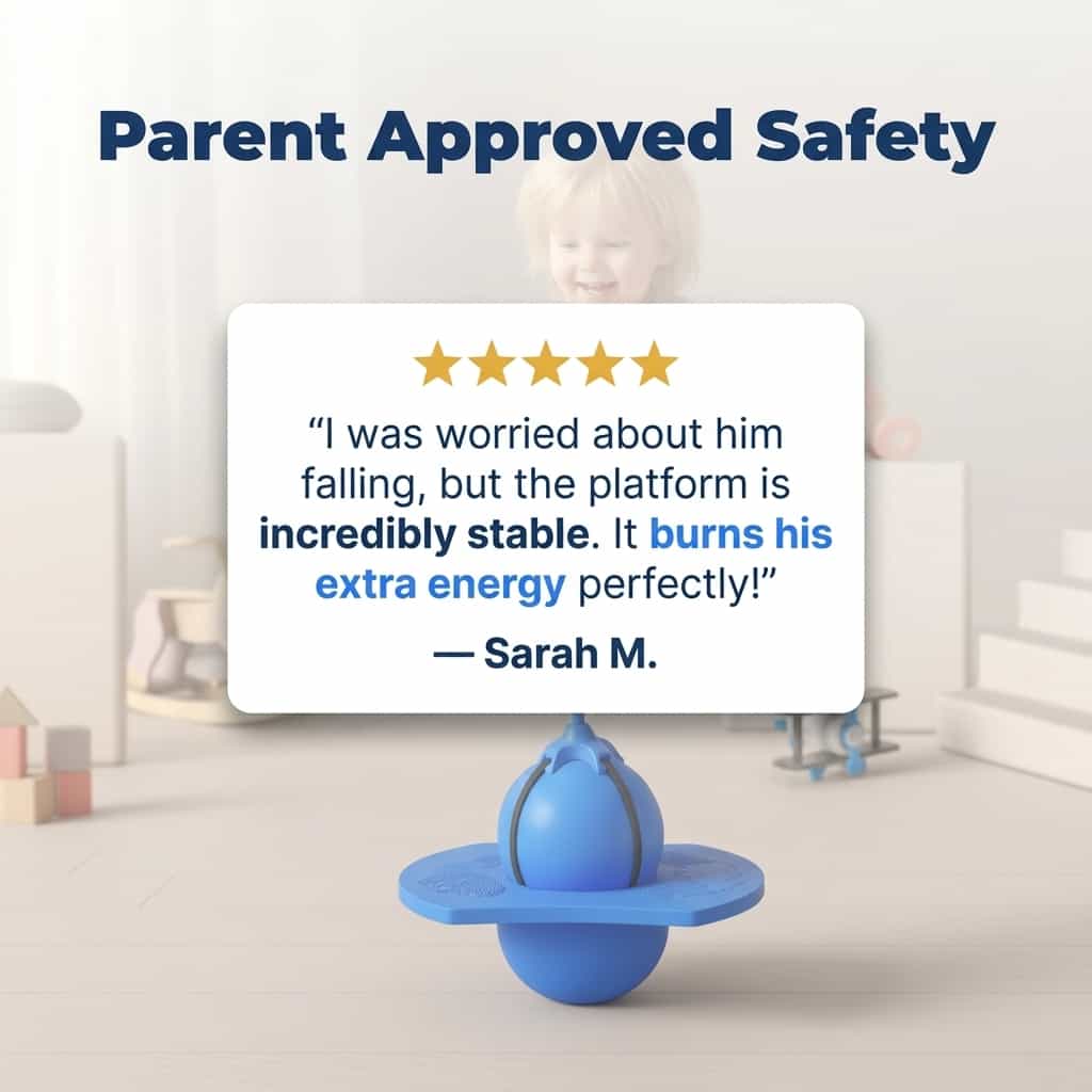 A kid using the SmartBalance™ Arenzza balance trainer, demonstrating fun and active coordination exercises indoors.