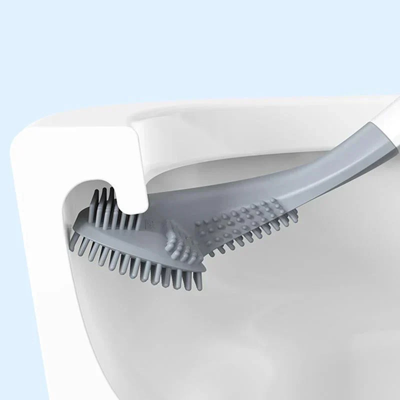 Arenzza silicone toilet brush with ergonomic handle and flexible bristles for easy cleaning of sparkling clean toilets.