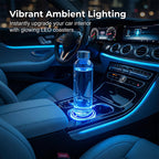 Rechargeable LED car cup holder lights by Arenzza, showcasing vibrant illumination inside a vehicle's cup holder.