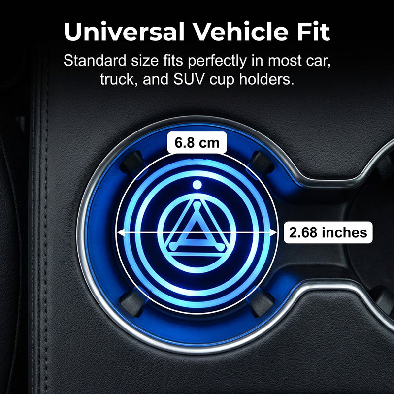 Arenzza rechargeable LED car cup holder lights installed in a vehicle, providing colorful illumination for car accessories.