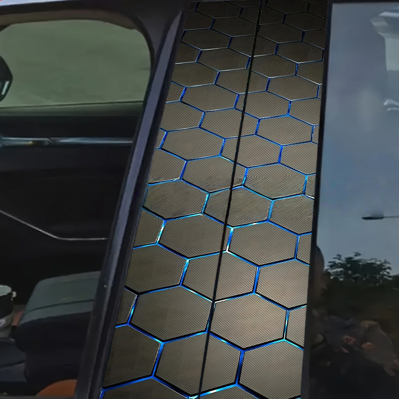 Arenzza decorative car B-pillar sticker set with high-gloss, scratch-resistant finish on a vehicle's B-pillars for stylish upgrade.