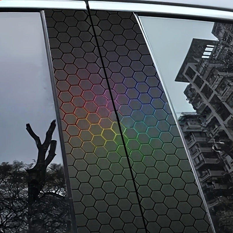 Arenzza decorative car B-pillar sticker set with high-gloss finish, scratch-resistant surface, applied to a vehicle's B-pillar.