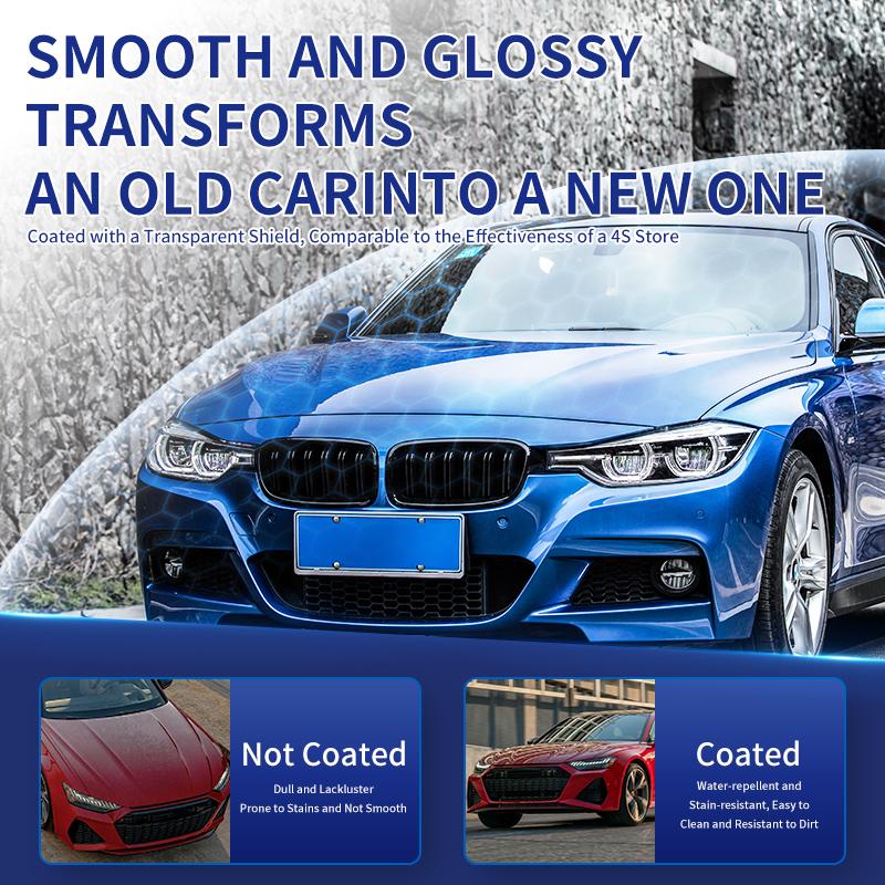 Arenzza advanced car quick-acting coating spray being applied to a vehicle's exterior for protection and shine.