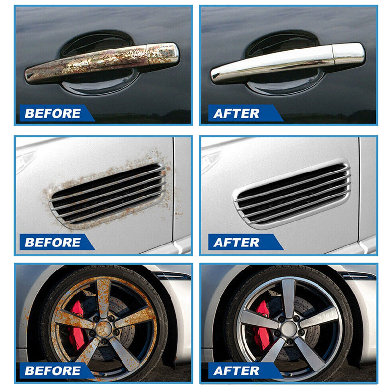 Arenzza Car Rust & Iron Particle Remover Spray bottle with label, designed for cleaning car rust and iron deposits effectively.