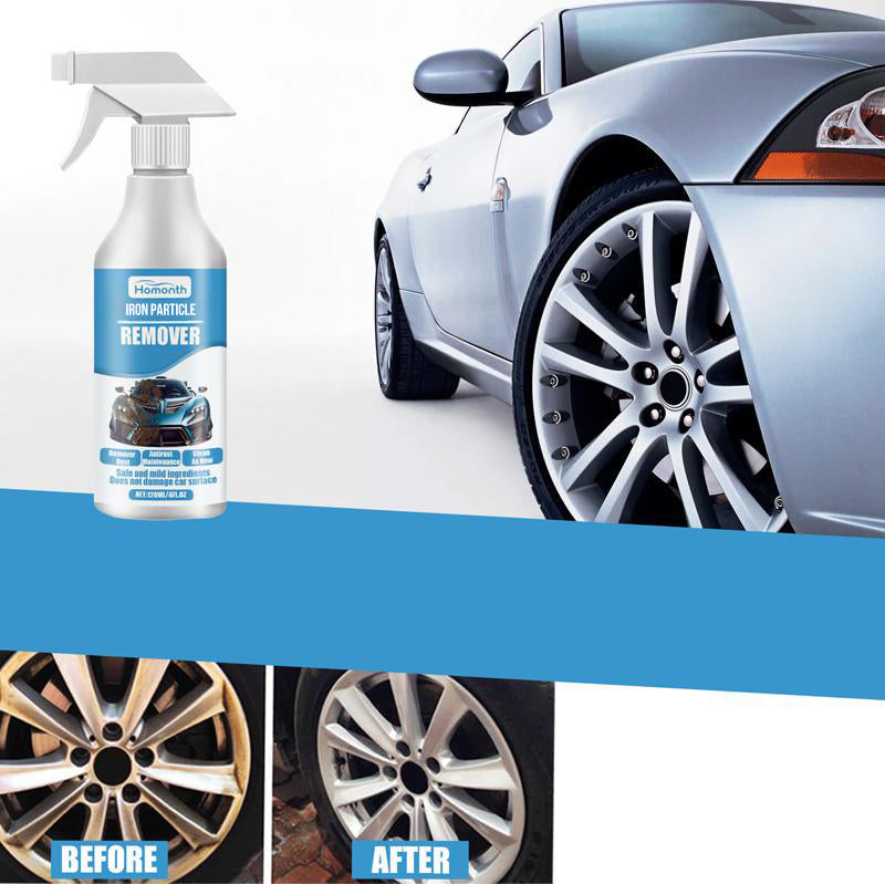 Arenzza Car Rust & Iron Particle Remover Spray bottle with spray nozzle, designed for cleaning rust and iron particles from vehicles.