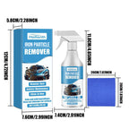 Arenzza Car Rust & Iron Particle Remover Spray bottle among car accessories, ready for rust removal and surface cleaning.