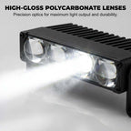 Arenzza LED light bar for cars and motorcycles, showcasing sleek, bright illumination mounted on a vehicle for enhanced visibility.