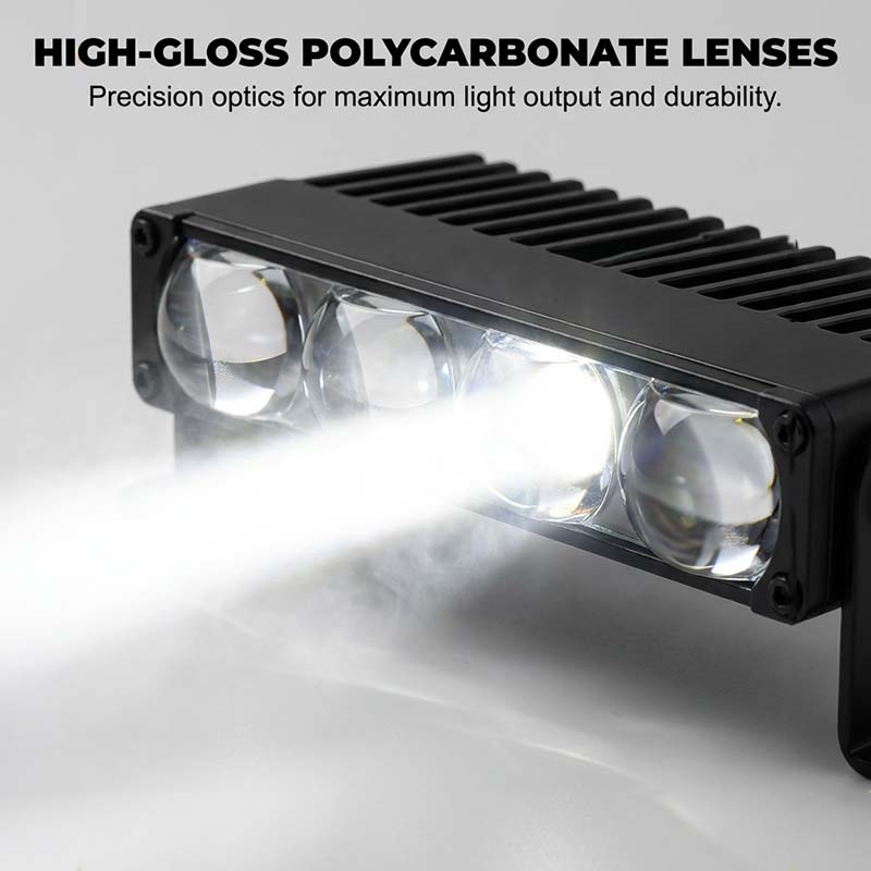 Arenzza LED light bar for cars and motorcycles, showcasing sleek, bright illumination mounted on a vehicle for enhanced visibility.