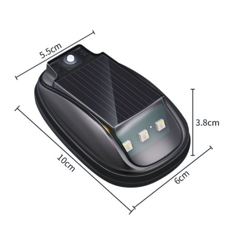 Aarenza waterproof solar car roof light with remote control, mounted on a vehicle roof, illuminated during daytime.