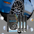 Arenzza Car Wheel Scratch Repair Pen for car accessories, showing a close-up of the pen and a scratched wheel surface.