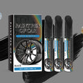 Arenzza car wheel scratch repair pen shown in use on a silver alloy wheel for quick scratch touch-up and repair.