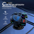 Arenzza universal dual-port car FM Bluetooth transmitter with USB charging ports, wireless music streaming, and hands-free calling.