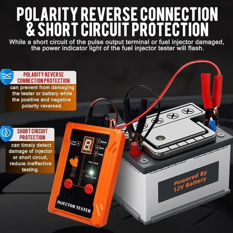 Arenzza professional 4-mode fuel injector tester and cleaner tool for car accessories, shown with multiple testing modes and components.