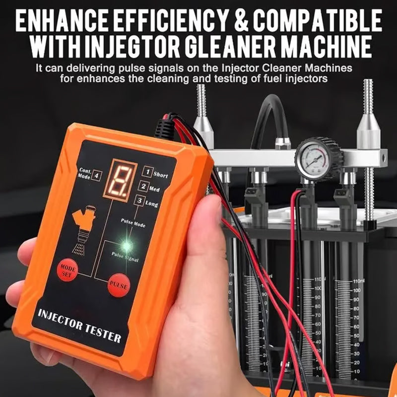 Arenzza professional 4-mode fuel injector tester and cleaner tool for car accessories, shown with colorful components and gauges.