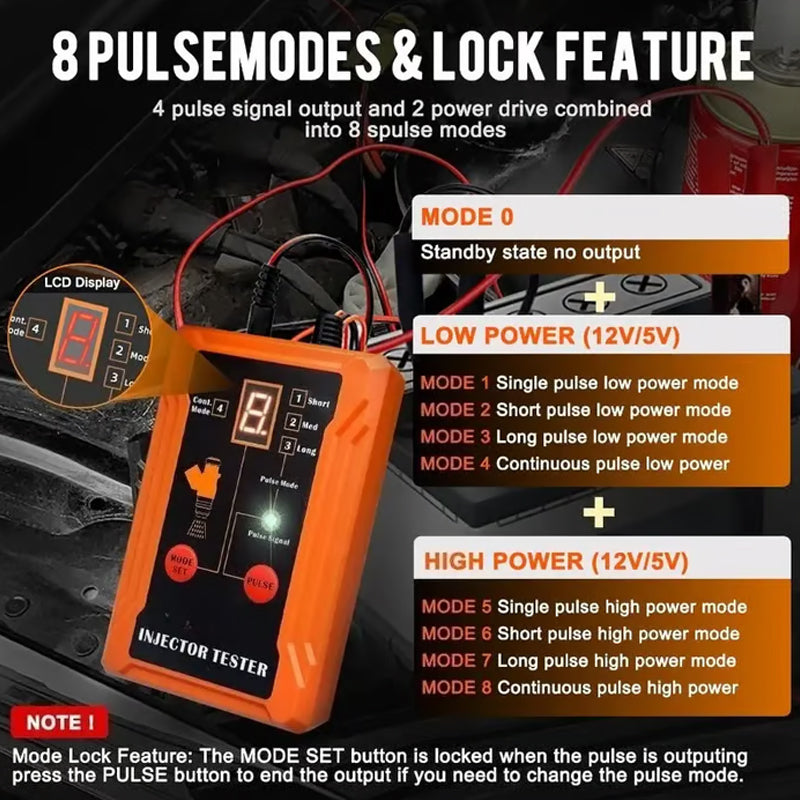 Arenzza professional 4-mode fuel injector tester and cleaner tool for car accessories, with digital display and control knobs.