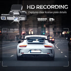 Arenzza HD dash cam set for cars, showing compact camera with mounting bracket and connecting cables for vehicle recording.