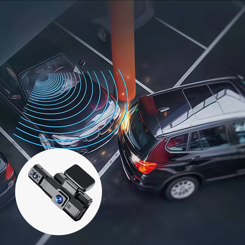 Arenzza HD dash cam set for cars, featuring a wide-angle lens and compact design, mounted on a vehicle dashboard.