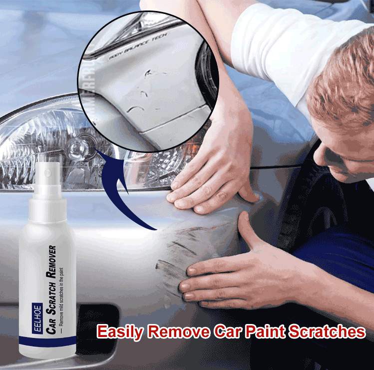 Arenzza car paint scratch repair spray for all colors, shown in a spray bottle with a car surface in the background.